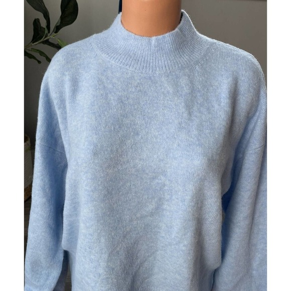 Wool City Blue Sweater M Boxy Mock Neck Soft Balloon Sleeve - Picture 2 of 6